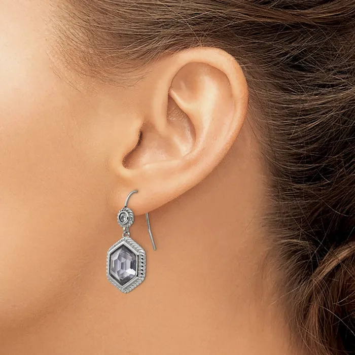 Earrings TreasureFineJewelers Stainless Steel Antiqued and Polished wGrey Glass and CZ Earrings