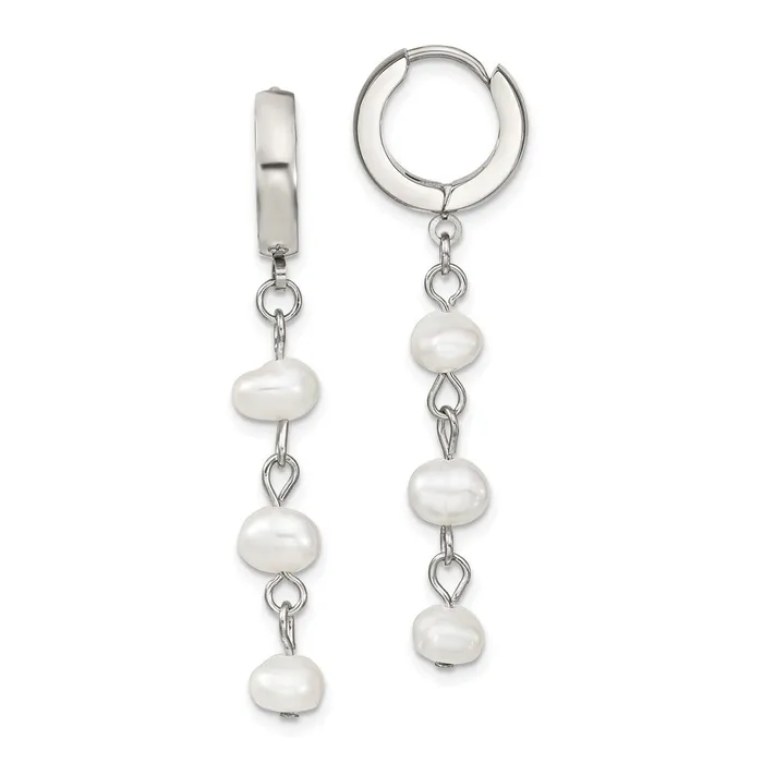 Earrings TreasureFineJewelers Stainless Steel Polished wFreshwater Cultured Pearl Hinged Hoop Earrings Earrings TreasureFineJewelers Stainless Steel Polished wFreshwater Cultured Pearl Hinged Hoop Earrings