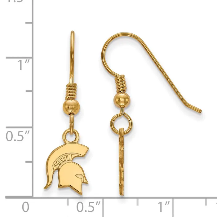 Earrings TreasureFineJewelers Sterling Silver Goldplated Michigan State University Spartan Extra Small Dangle Wire Earrings