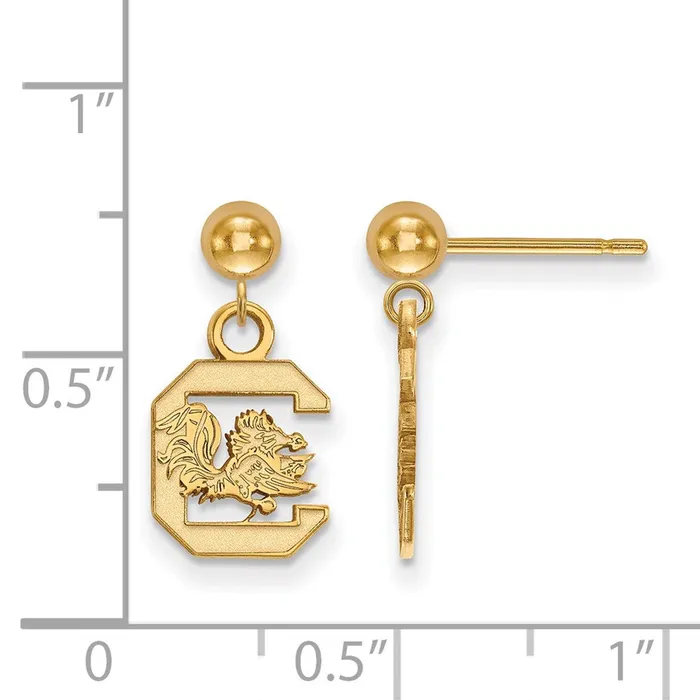 Earrings TreasureFineJewelers Sterling Silver Goldplated University of South Carolina Dangle Ball Post Earrings