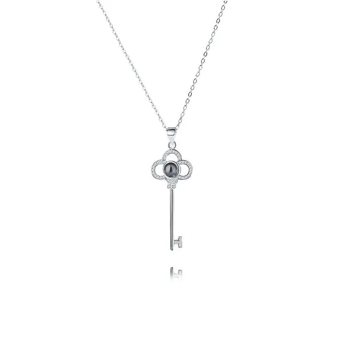 Key CZ Diamonds Necklace with Picture Inside Trendolla Jewelry Necklaces