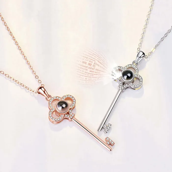 Key CZ Diamonds Necklace with Picture Inside Trendolla Jewelry Necklaces