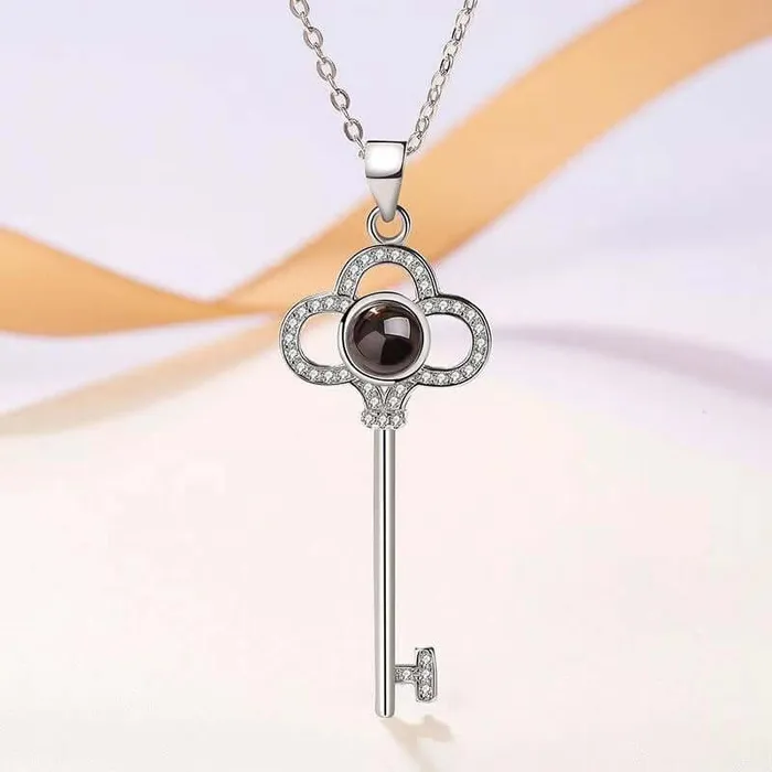 Key CZ Diamonds Necklace with Picture Inside Trendolla Jewelry Necklaces