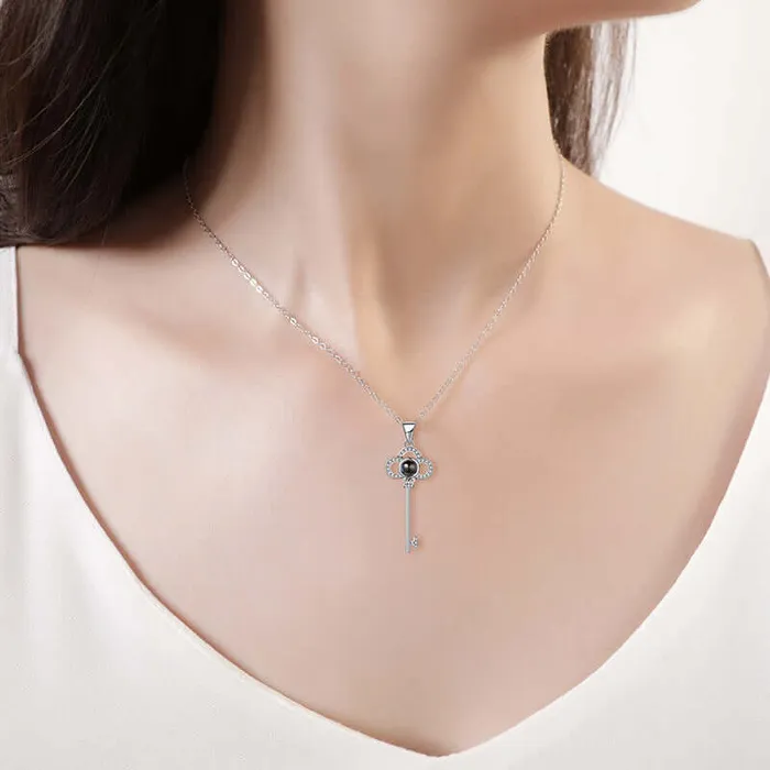 Key CZ Diamonds Necklace with Picture Inside Trendolla Jewelry Necklaces