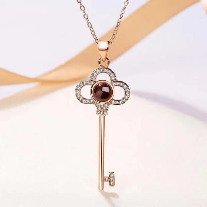 Key CZ Diamonds Necklace with Picture Inside Trendolla Jewelry Necklaces
