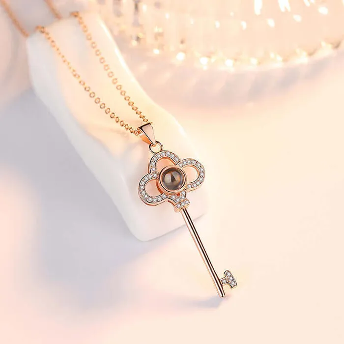 Key CZ Diamonds Necklace with Picture Inside Trendolla Jewelry Necklaces