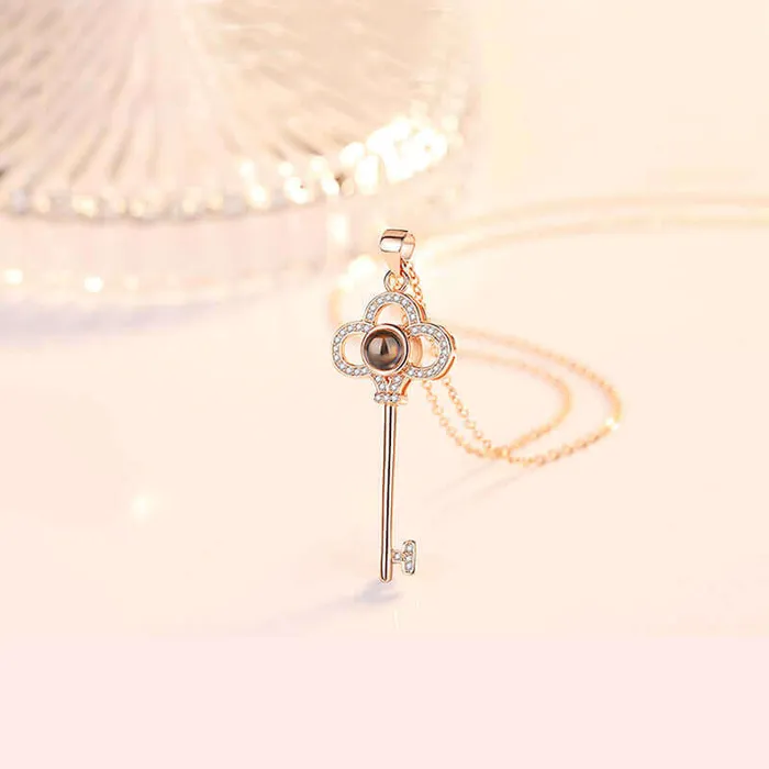 Key CZ Diamonds Necklace with Picture Inside Trendolla Jewelry Necklaces