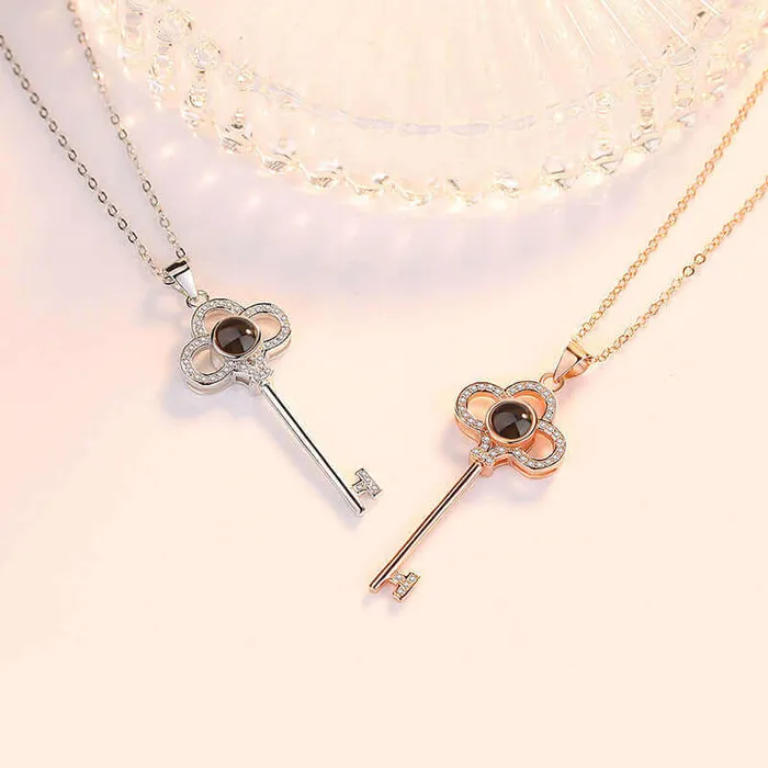 Key CZ Diamonds Necklace with Picture Inside Trendolla Jewelry Necklaces