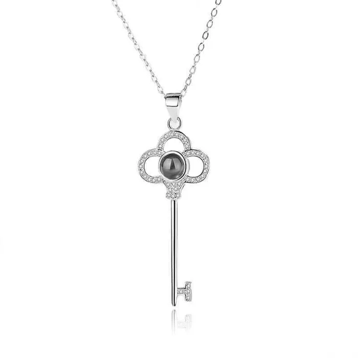 Key CZ Diamonds Necklace with Picture Inside Trendolla Jewelry Necklaces