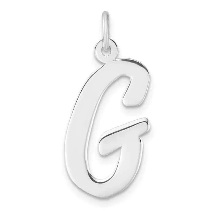 Large Sterling Silver Rhodiumplated Script Letter G Initial Charm TreasureFineJewelers Necklaces Large Sterling Silver Rhodiumplated Script Letter G Initial Charm TreasureFineJewelers Necklaces