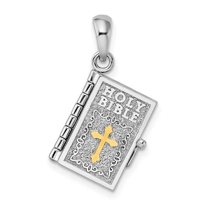 Necklaces Sterling Silver Textured 3D Lords Prayer Holy Bible w14k Pendant TreasureFineJewelers Necklaces Sterling Silver Textured 3D Lords Prayer Holy Bible w14k Pendant TreasureFineJewelers