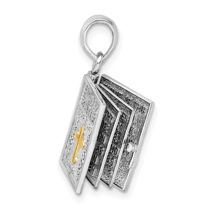 Necklaces Sterling Silver Textured 3D Lords Prayer Holy Bible w14k Pendant TreasureFineJewelers