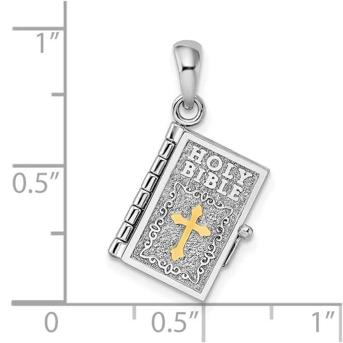 Necklaces Sterling Silver Textured 3D Lords Prayer Holy Bible w14k Pendant TreasureFineJewelers