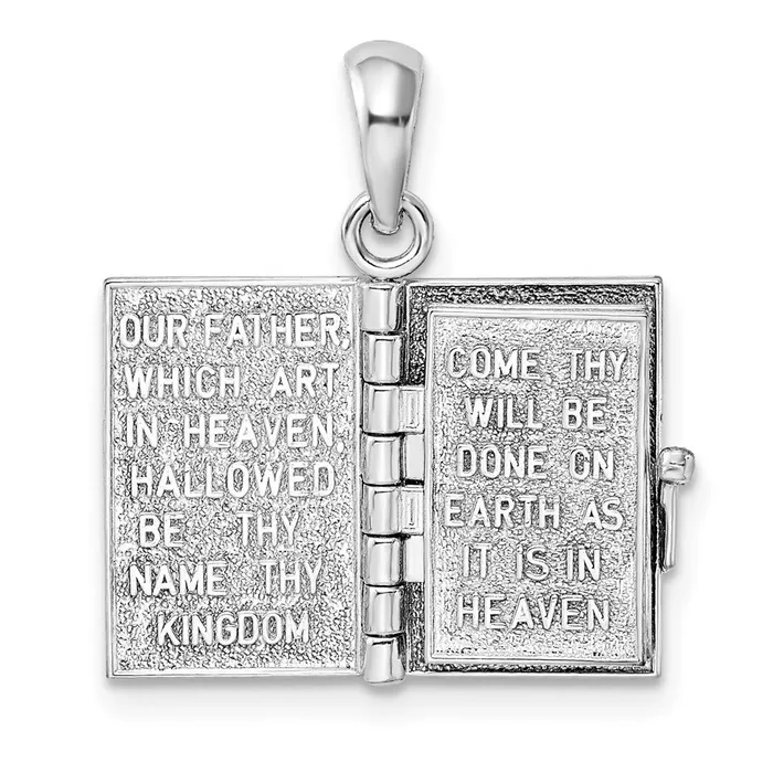 Necklaces Sterling Silver Textured 3D Lords Prayer Holy Bible w14k Pendant TreasureFineJewelers