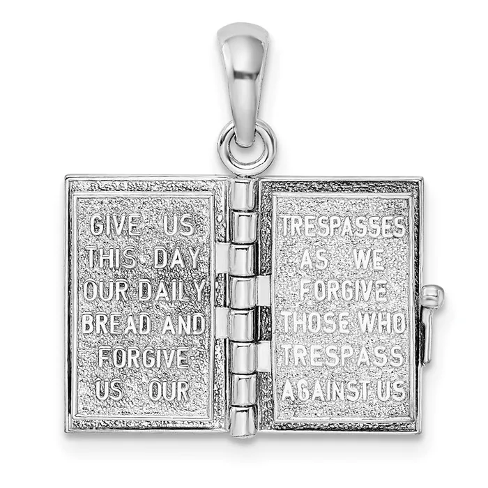 Necklaces Sterling Silver Textured 3D Lords Prayer Holy Bible w14k Pendant TreasureFineJewelers
