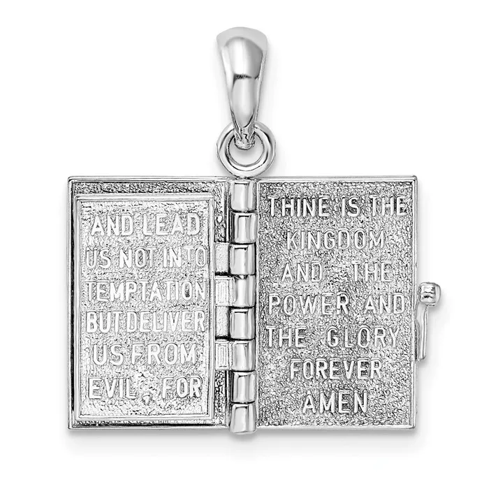 Necklaces Sterling Silver Textured 3D Lords Prayer Holy Bible w14k Pendant TreasureFineJewelers