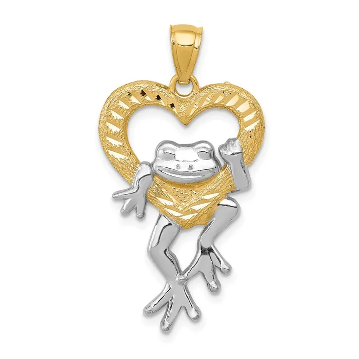 Necklaces TreasureFineJewelers 14k and Rhodium DC Frog in Heart Pendant