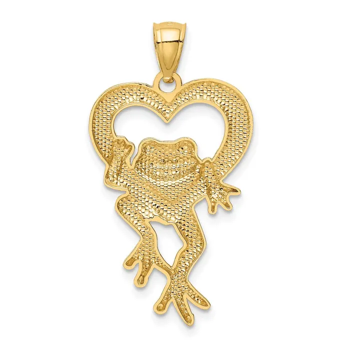 Necklaces TreasureFineJewelers 14k and Rhodium DC Frog in Heart Pendant