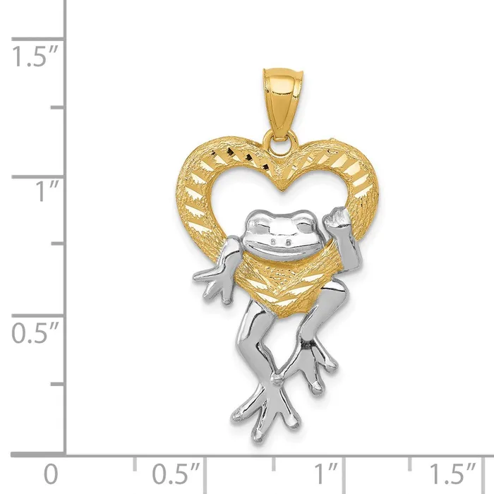 Necklaces TreasureFineJewelers 14k and Rhodium DC Frog in Heart Pendant