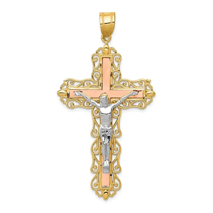 Necklaces TreasureFineJewelers 14K Tricolor Diamondcut Crucifix Pendant