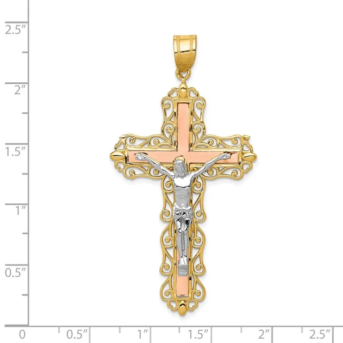 Necklaces TreasureFineJewelers 14K Tricolor Diamondcut Crucifix Pendant