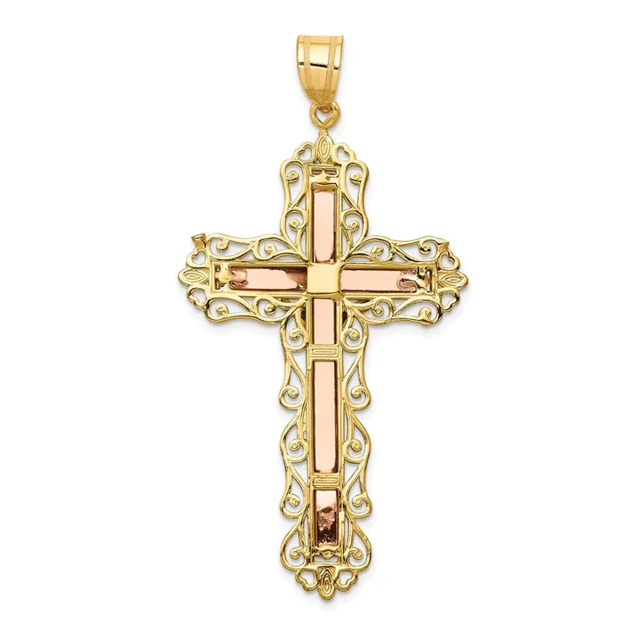 Necklaces TreasureFineJewelers 14K Tricolor Diamondcut Crucifix Pendant