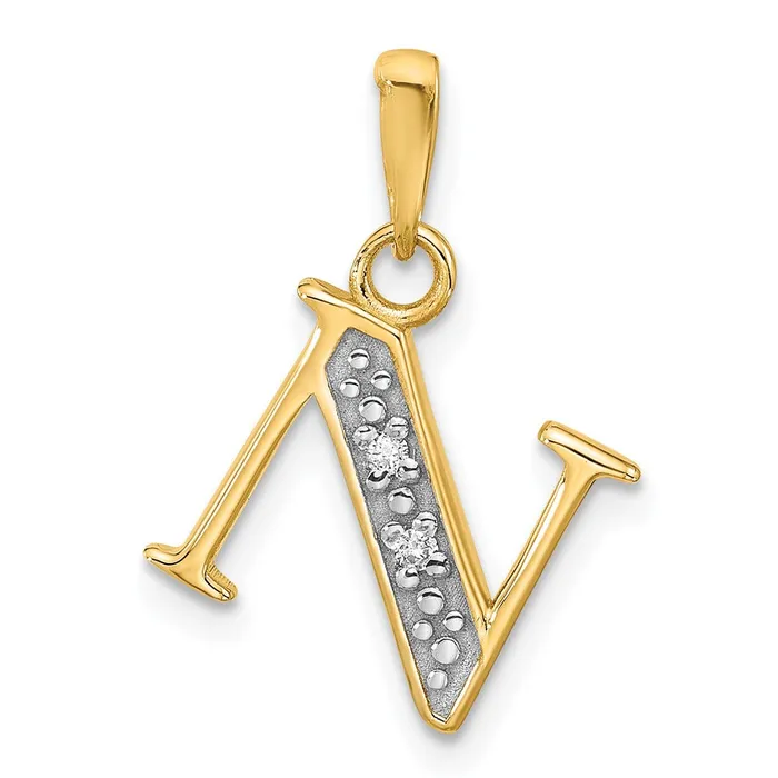 Necklaces TreasureFineJewelers 14k Yellow Gold Rhodium with Rhodium Diamond Letter N Initial Pendant Necklaces TreasureFineJewelers 14k Yellow Gold Rhodium with Rhodium Diamond Letter N Initial Pendant