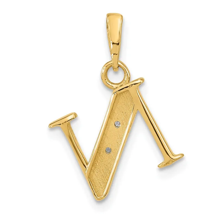 Necklaces TreasureFineJewelers 14k Yellow Gold Rhodium with Rhodium Diamond Letter N Initial Pendant