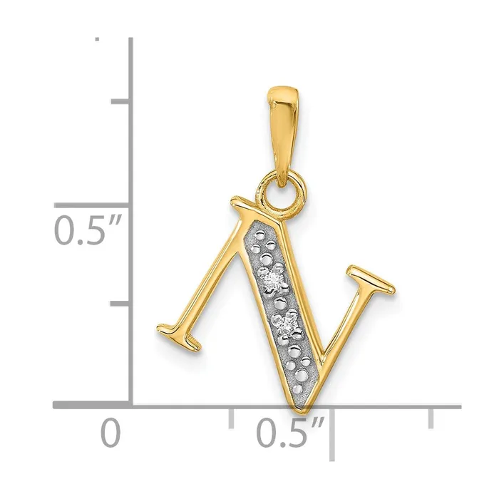Necklaces TreasureFineJewelers 14k Yellow Gold Rhodium with Rhodium Diamond Letter N Initial Pendant
