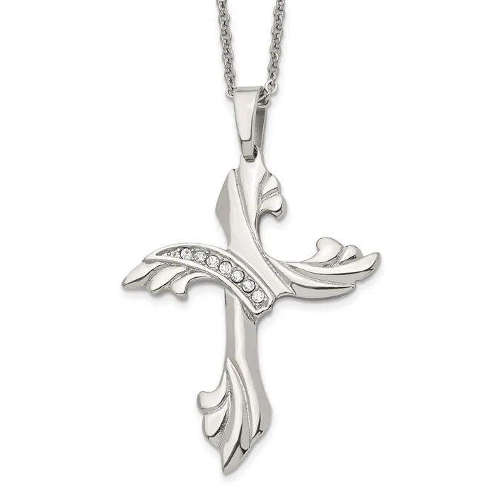 Necklaces TreasureFineJewelers Chisel Stainless Steel Polished with CZ Swirl Cross Pendant on a 20 inch Cable Chain Necklace Necklaces TreasureFineJewelers Chisel Stainless Steel Polished with CZ Swirl Cross Pendant on a 20 inch Cable Chain Necklace