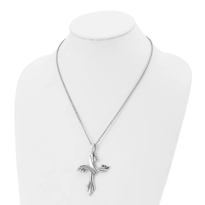 Necklaces TreasureFineJewelers Chisel Stainless Steel Polished with CZ Swirl Cross Pendant on a 20 inch Cable Chain Necklace