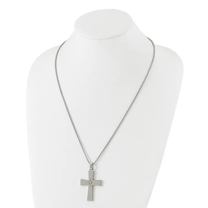 Necklaces TreasureFineJewelers Stainless Steel Polished Yellow IPplated 24in Cross Necklace