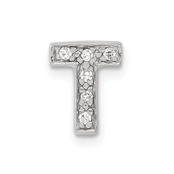 Necklaces TreasureFineJewelers Sterling Silver CZ Initial T Slide
