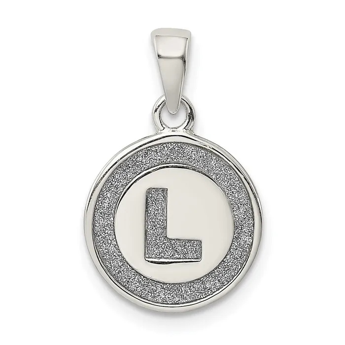Necklaces TreasureFineJewelers Sterling Silver Glitter Enamel Letter L Initial Circle Pendant Necklaces TreasureFineJewelers Sterling Silver Glitter Enamel Letter L Initial Circle Pendant