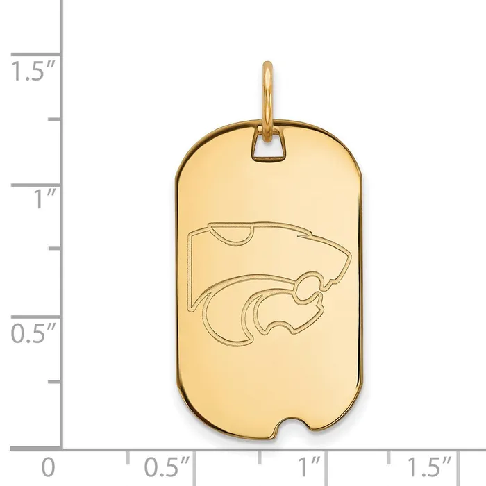 Necklaces TreasureFineJewelers Sterling Silver Goldplated Kansas State University Wildcat Small Dog Tag Pendant
