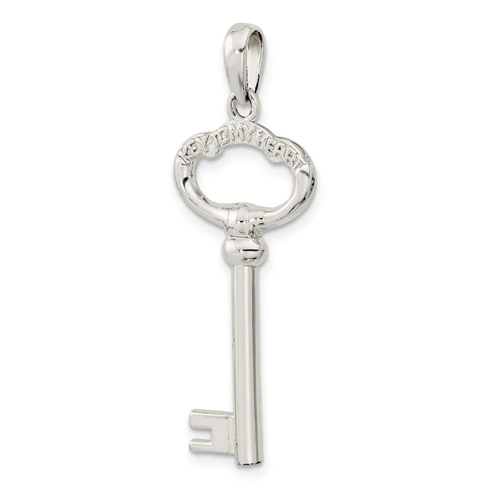 Necklaces TreasureFineJewelers Sterling Silver Polished 3D KEY TO MY HEART Key Pendant