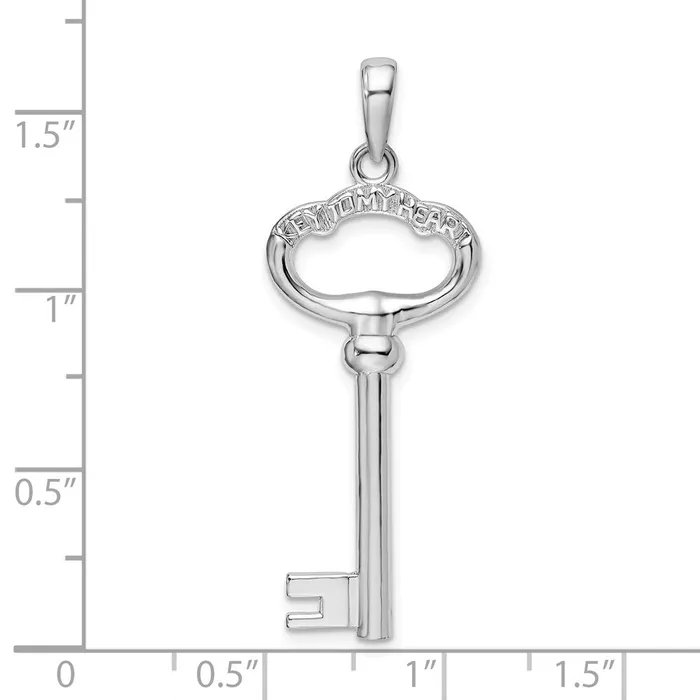 Necklaces TreasureFineJewelers Sterling Silver Polished 3D KEY TO MY HEART Key Pendant