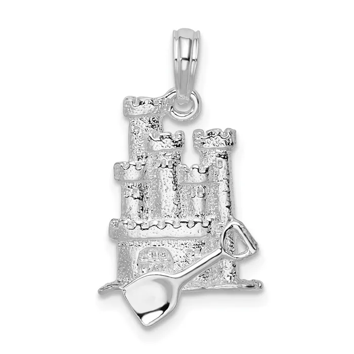 Necklaces TreasureFineJewelers Sterling Silver Polished 3D Sandcastle and Shovel Pendant Necklaces TreasureFineJewelers Sterling Silver Polished 3D Sandcastle and Shovel Pendant