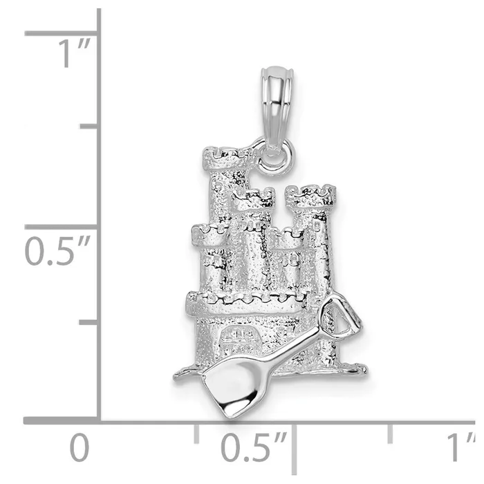 Necklaces TreasureFineJewelers Sterling Silver Polished 3D Sandcastle and Shovel Pendant