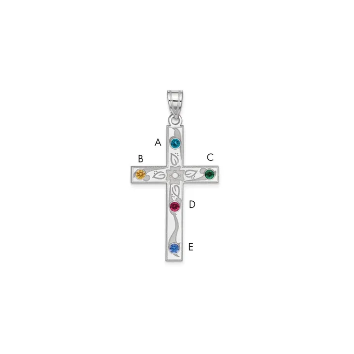 Necklaces TreasureFineJewelers Sterling Silver Rhplt Crystal Family Cross Pendant Necklaces TreasureFineJewelers Sterling Silver Rhplt Crystal Family Cross Pendant