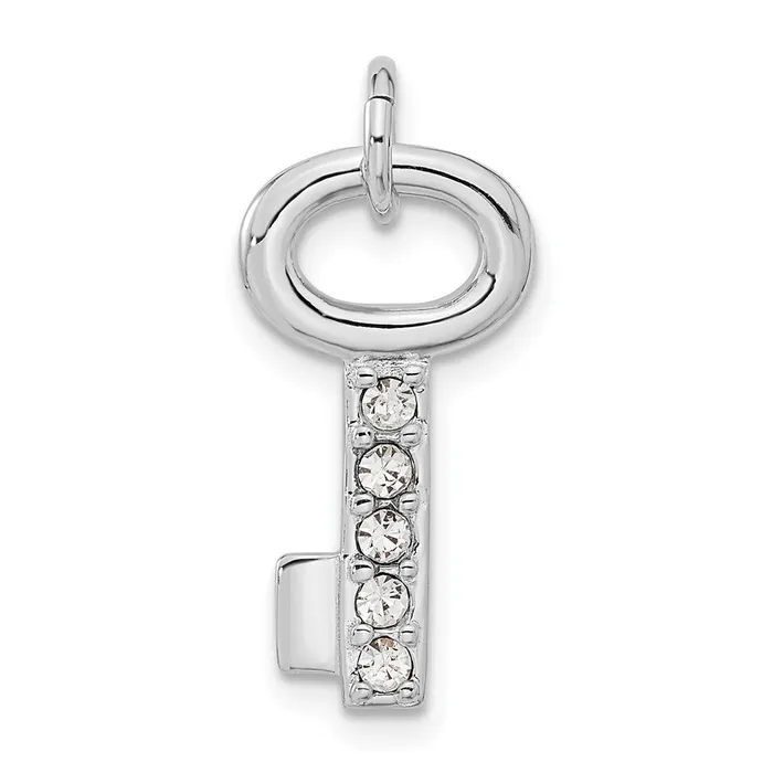Necklaces TreasureFineJewelers Sterling Silver Rhodiumplated Key wCrystal Pendant Necklaces TreasureFineJewelers Sterling Silver Rhodiumplated Key wCrystal Pendant