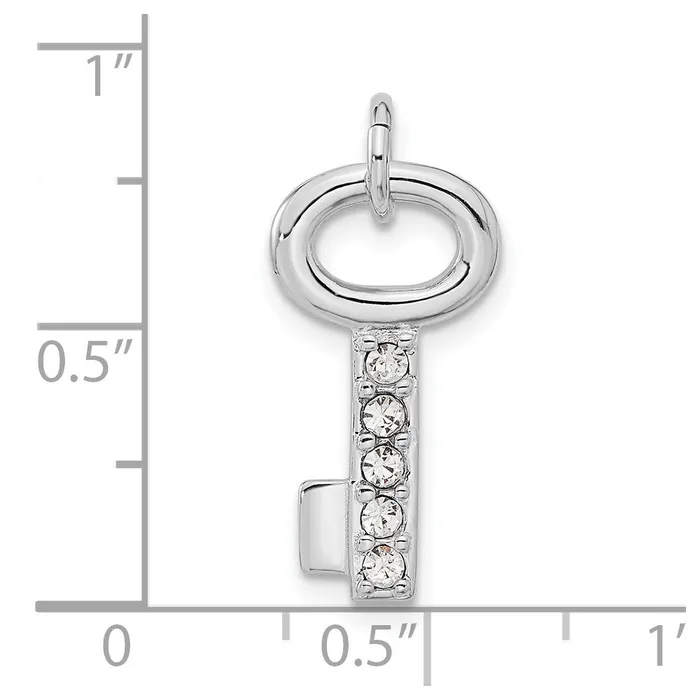 Necklaces TreasureFineJewelers Sterling Silver Rhodiumplated Key wCrystal Pendant