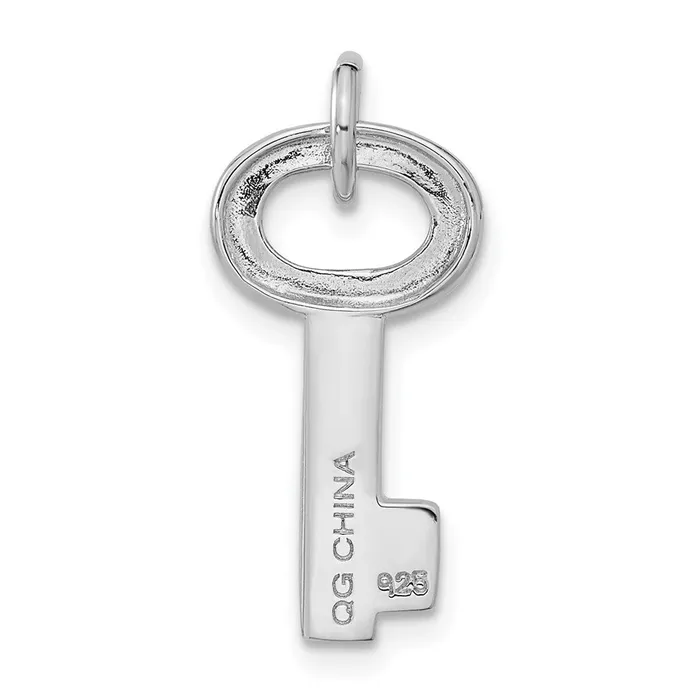 Necklaces TreasureFineJewelers Sterling Silver Rhodiumplated Key wCrystal Pendant