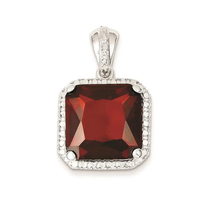 Necklaces TreasureFineJewelers Sterling Silver Square Red CZ Pendant