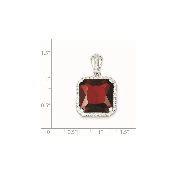 Necklaces TreasureFineJewelers Sterling Silver Square Red CZ Pendant