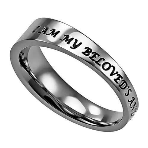 North Arrow Shop Rings I AM MY BELOVED RING Christian Trinity Cross Engraved Bible Verse with CZ Stones
