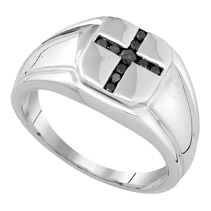 North Arrow Shop Rings sterling silver mens round black color enhanced diamond cross religious ring 14 cttw90263 North Arrow Shop Rings sterling silver mens round black color enhanced diamond cross religious ring 14 cttw90263