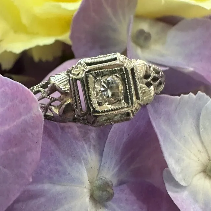 Rings ONeills Estate Jewelry 18 Karat White Gold Diamond Filigree Ring 13000897 Rings ONeills Estate Jewelry 18 Karat White Gold Diamond Filigree Ring 13000897