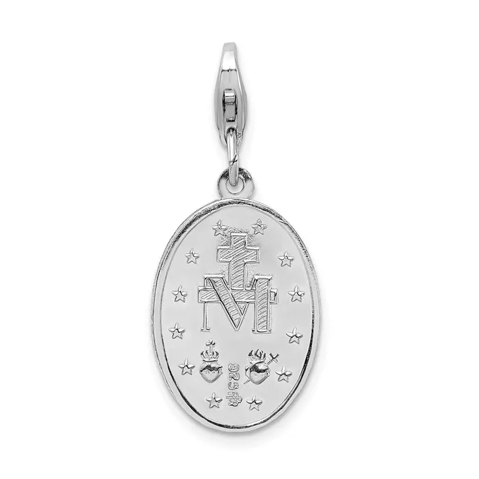 Rings Sterling Silver Amore La Vita Rhodiumpl Polished Miraculous Medal Charm TreasureFineJewelers