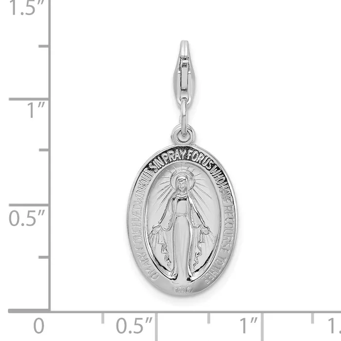 Rings Sterling Silver Amore La Vita Rhodiumpl Polished Miraculous Medal Charm TreasureFineJewelers